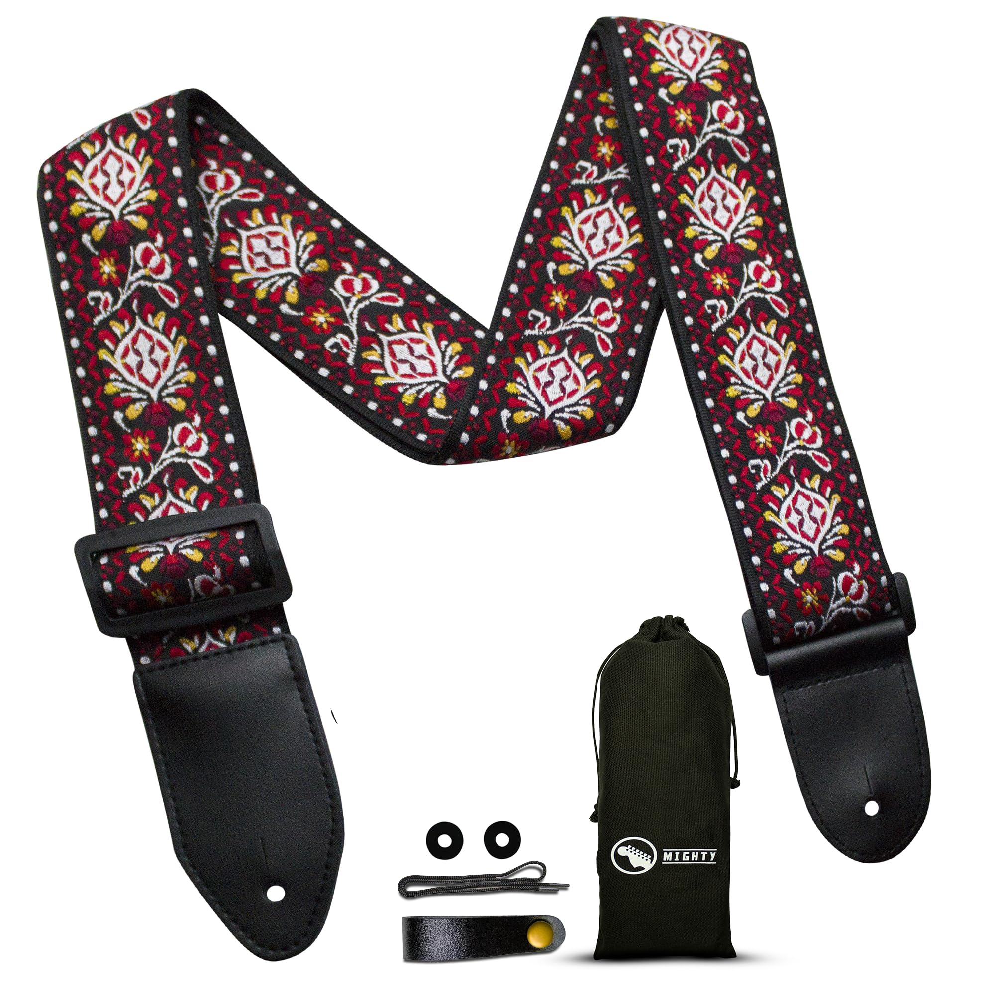 Mighty Audio Electric Guitar Strap Vintage, Acoustic Guitar Strap With Strap Locks And Strap Button. Bass Guitar Strap, Electric Guitars. (Firebird)