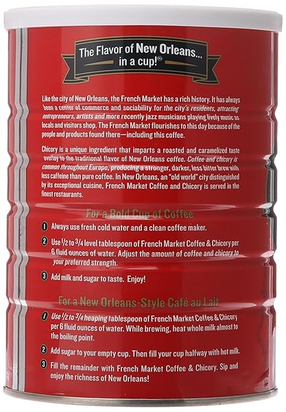 FRENCH MARKET COFFEE, COFFEE AND CHICORY, DARK ROAST GROUND COFFEE, 12 OUNCE METAL CAN