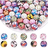 HUAAPLEVLA 60 Pcs 15mm Silicone Beads for Keychain Making 10 Styles Round Floral Focals Flower Printed Focal Beads for Pens Bracelets Lanyards DIY Jewelry Crafts Making(Floral Pattern B)