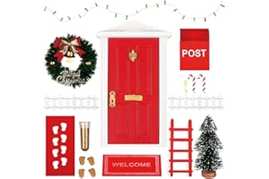 14 Pcs Christmas Red Tooth Fairy Door Kit Mini Wooden Door Furniture Model Fairy Door with Christmas Accessories Xmas Elf Fai