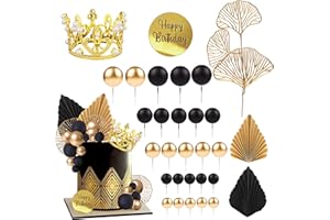 LEFUBABY Balls Cake Toppers Crown Tiara Cake Topper Happy Birthday Cake Decorations for Birthday Boho Wedding Baby Shower Party Decorations (Black Gold)