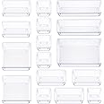 16 PCS Clear Plastic Drawer Organizers Set, 5-Size Versatile Bathroom and Vanity Drawer Organizer Trays, Storage Bins for Makeup, Bedroom, Kitchen Gadgets Utensils and Office Accessories