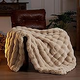 BENVWE Faux Fur Throw Blanket for Couch - Thickened Fluffy Soft Bubble Blanket for Living Room Home Decor - Fathers Day Birthday Gifts for Women Men, Beige, 50" x 60", 1300GSM