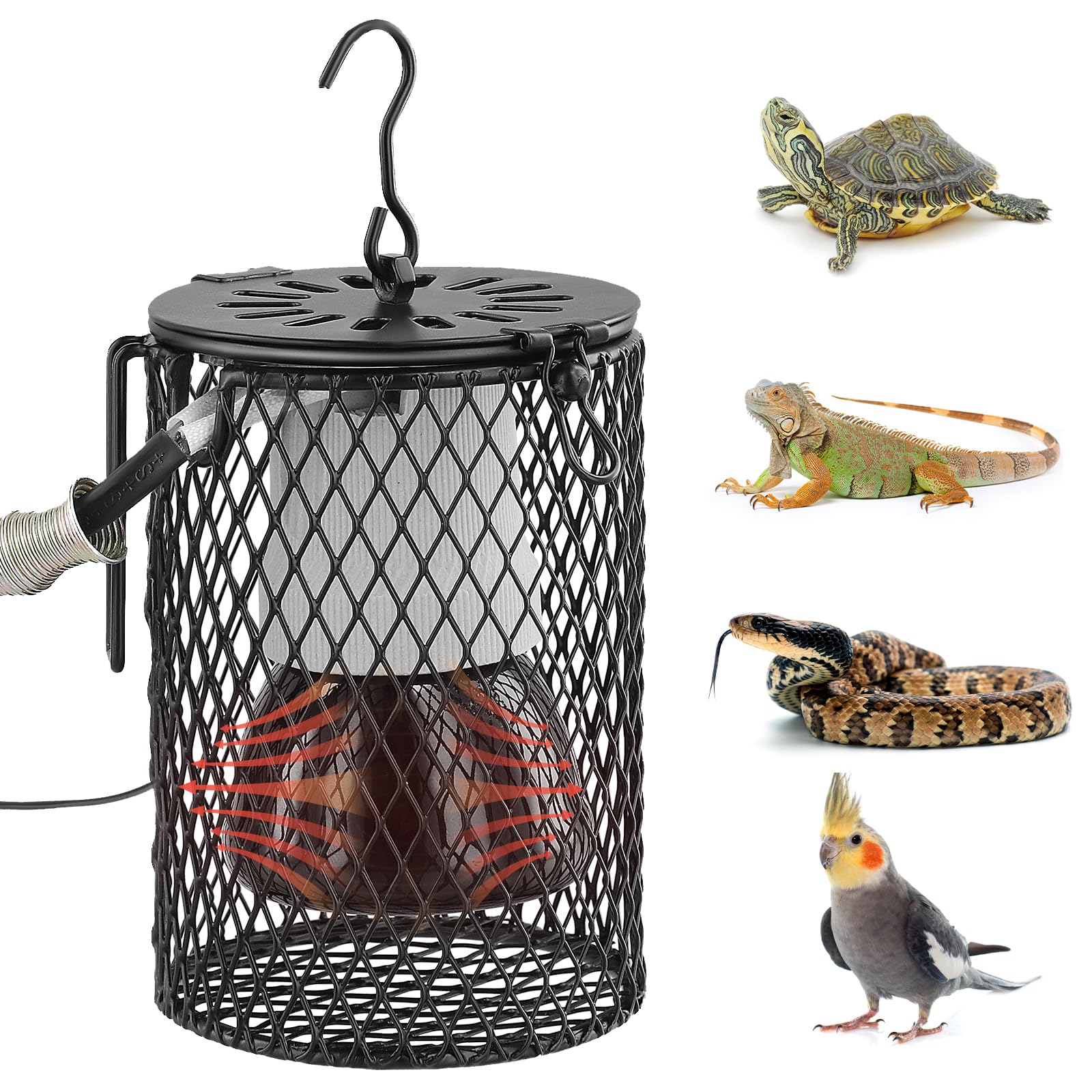 Evoloo Reptiles Ceramic Heating Lamp with Guard,Anti-scalding Lampshade with UK Plug,100W Ceramic Heat Lamps Lampshade Holder,Infrared Reptile Heat Bulb with Anti Hot Bracket Cage for Bearded Dragon