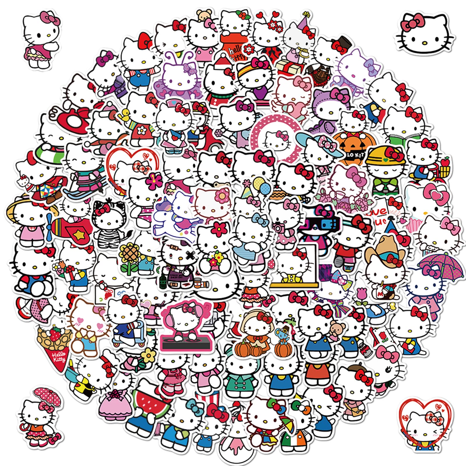 Photo 1 of 100pcs Hello Kitty Cute Stickers, Kawaii Sanrio Cartoon Waterproof Vinyl Decal for Teen Girl Kids Adult Laptop, Travel Case, Phone, Bike, Water Bottle, Guitar, Computer, Skateboard