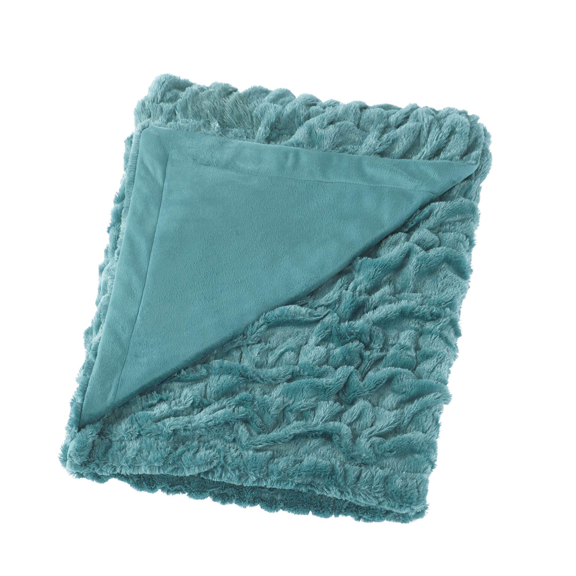 Comfort Spaces Ruched Faux Fur Plush Throw Blanket and Pillow Set with 2 Matching Square Pillow Covers Sofa Throw Blanket for Living Room, Chair, Couch, Home Office Luxurious Fuzzy Soft Teal 50"x 60" Image