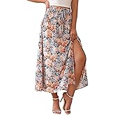 YIYIHAOSHUNV Womens Maxi Skirt Flowy High Waisted Slit Long Skirts Boho Floral Pleated A-Line Beach Dress 2026 Summer Outfit