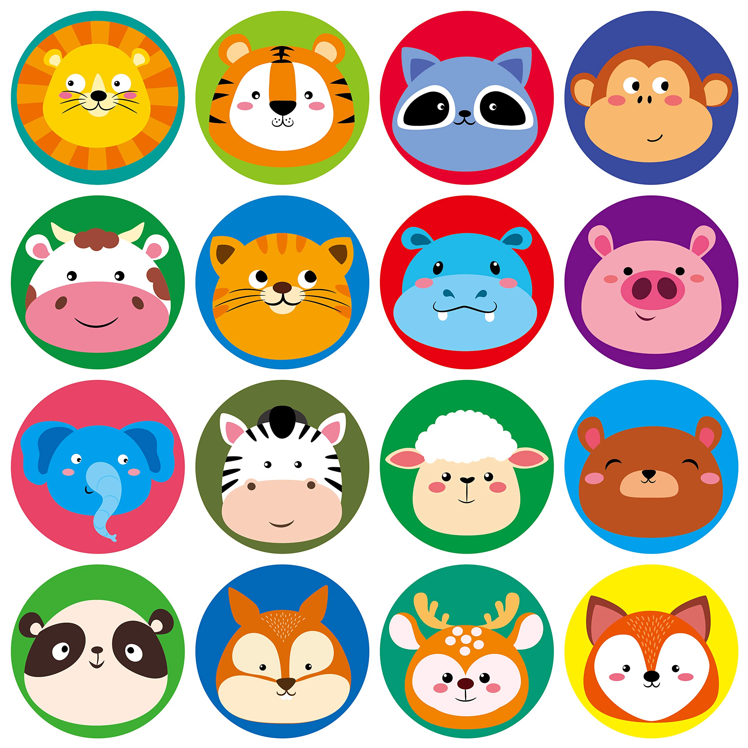 600 Adorable Round Animal Encouraging Incentive Stickers in 16 Designs with Perforated Line Expanded Version (Each Measures 1.5