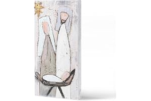 XIAOAIKA Handmade-Paintings of Nativity Scenes, Churches, Crosses, and the Virgin Mary on Natural Firwood. Farmhouse Christmas, Rustic Christmas Holiday Decor, Christmas Wall Art Sign Gift.