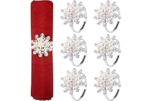 ANPHSIN Christmas Napkin Rings- Set of 6 Snowflake with Pearl Napkin Holder Rings Silver Xmas Napkin Buckle for Christmas Holiday Party Dinner Wedding Banquet Dinning Table Settings Decoration