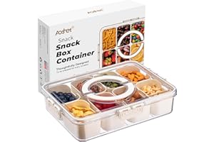 AOSHET Snack Box Container, Dishwasher Safe Fruit Storage Containers, Divided Serving Tray with Lid for Veggie, Candy and Nuts Organizer, Snackle Charcuterie Boxes for Kids, Adults Travel, Party and Picnic