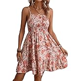 Milumia Women's Summer Floral Mini Dress Smocked Ruffle Spaghetti Strap Flowy Boho Cami Dress