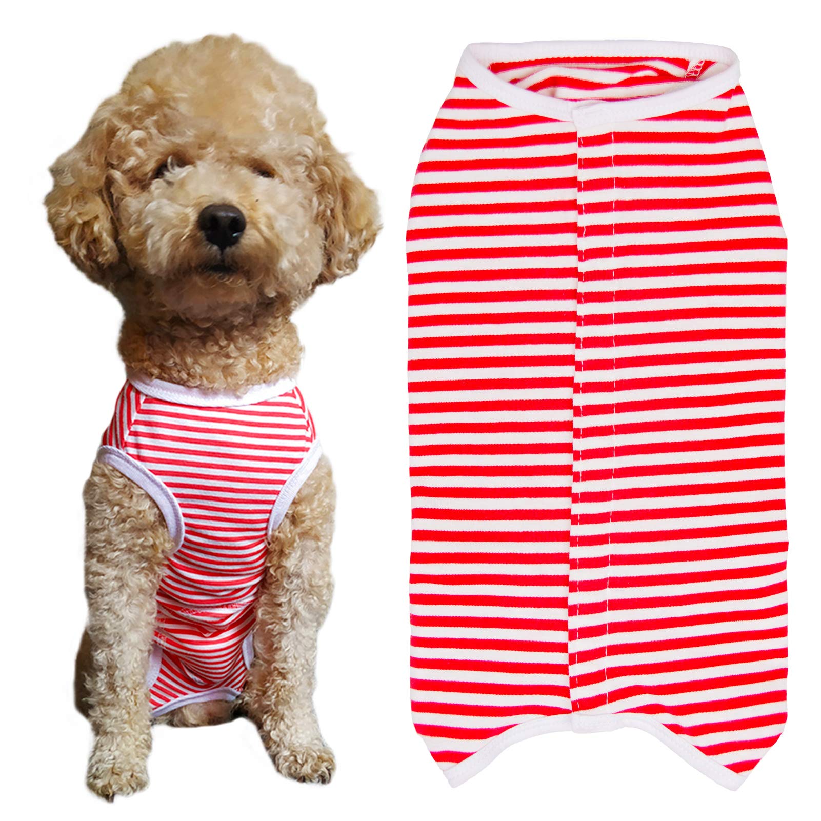 Dog’s Recovery Suit Post Surgery Shirt for Puppy, Wound Protective Clothes for Little Animals(red White Stripe-XL)