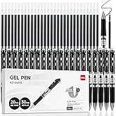 deli Gel Pens, 50 Pcs Retractable Pens Black Ink, 20 Pens with 30 Refills,Medium Point Pen Bulk 0.7mm, Smooth Writing, Fast Dry, No Bleed for Journaling Note Taking, Home School Office Supplies