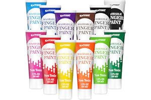 EXTRIC Washable Finger Paint for Toddlers 1-3 – 12 Colors Washable Paint for Kids, Non Toxic Toddler Paints, 2 fl oz Tubes, Tempera Paints for Kids, Crafts & Finger Painting – Ages 1-8