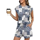 LOMON Two Piece Shorts Sets for Women Vacation Trendy Lounge Sets Crew Neck Matching Sets Cap Sleeve Airport Suits