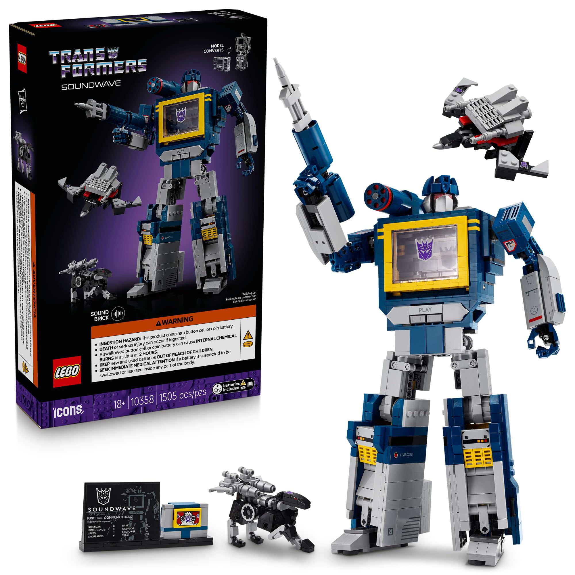 Photo 1 of LEGO Icons Transformers: Soundwave - Building Set W/Sound Effects for Adults, 18+ - Model Kit W/Ravage & Laserbeak Figures - DIY Home Decor - Collectible Gift Idea for Sci-FI & Movie Fans - 10358