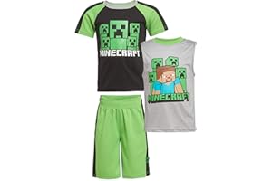 Minecraft Boy's Creeper 3-Piece Set - Graphic Print T-Shirt, Tank Top and Shorts Bundle for Kids