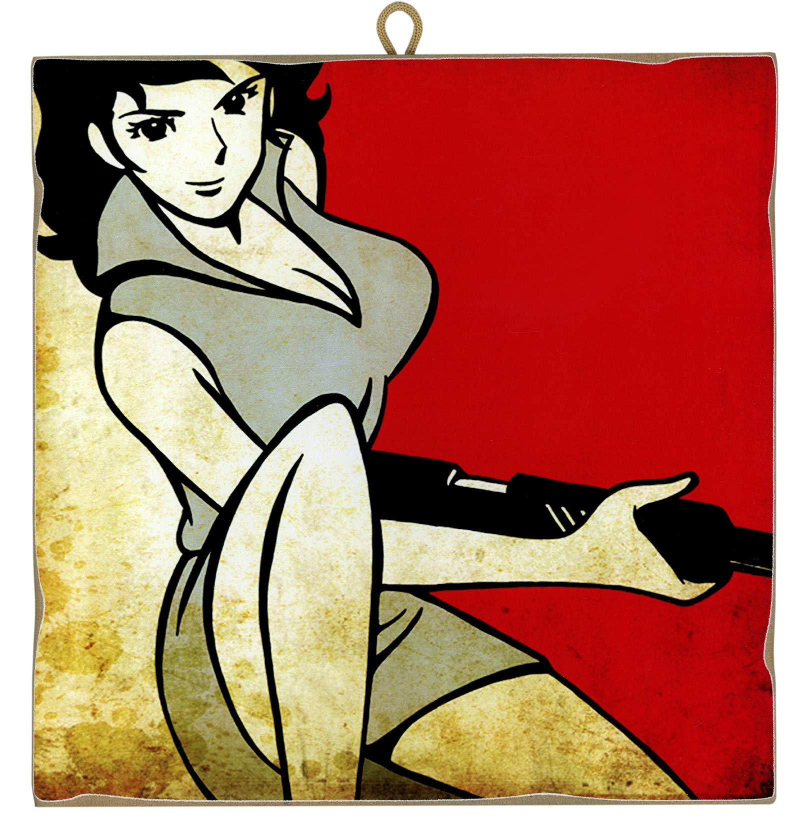 KUSTOM ART Picture Vintage Style Comic Series Lupin III: Fujiko with Miter Collectible Print on Wood - Gift Idea
