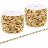 SWTOOL 60 Feets /20 Yards Metal Gold Link Chains, Iron Bulk Curb Chain for DIY Craft Jewelry Chain Making, 2 Rolls x 10 Yards (Gold)