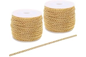 SWTOOL 60 Feets /20 Yards Metal Gold Link Chains, Iron Bulk Curb Chain for DIY Craft Jewelry Chain Making, 2 Rolls x 10 Yards (Gold)