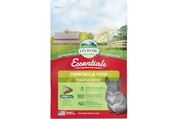 Oxbow Essentials Chinchilla Food, Made with Oxbow Alfalfa, Vitamin & Mineral Rich Food for Chinchillas, Small Animal Pet Pellets, Made in USA, High Fiber, 10 lb Bag | Chinchilla Food, All Ages, Uniform Diet, Alfalfa Hay, High Fiber, Prevents Selective Feeding, Vet Recommended, Made in USA