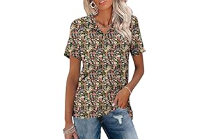 Ivicoer Womens V Neck Short Sleeve Polo Shirts Button Down Collared Tops Work Tunic Blouses Business Casual