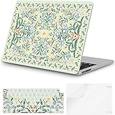 iCasso for M4 MacBook Air 13 inch Case 2026 2025-2022 M3 M2 Model A 3240 A3113 A2681, Sturdy Protective Pattern Plastic Hard Shell Case for Mac Air 13.6", Keyboard Cover + Screen Protector,Green Boho