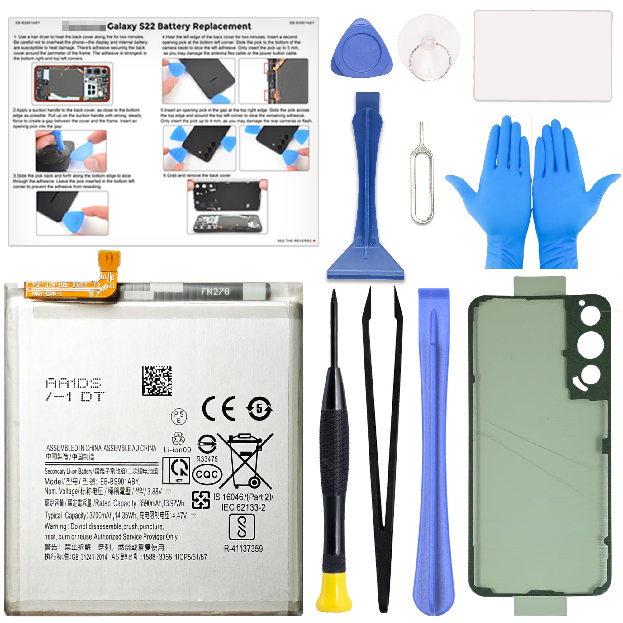 GREEN FUSION for Galaxy S22 Battery Replacement, Upgraded Li-ion Battery EB-BS901ABY Compatible with Samsung S22 SM-S901U/U1/B/W, with Instruction & Toolkit