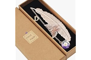 Snycler Personalized Initial D Metal Feather Bookmark - Rose Gold, Elegant Reading Helper, Beautiful Decorative Gift for Read