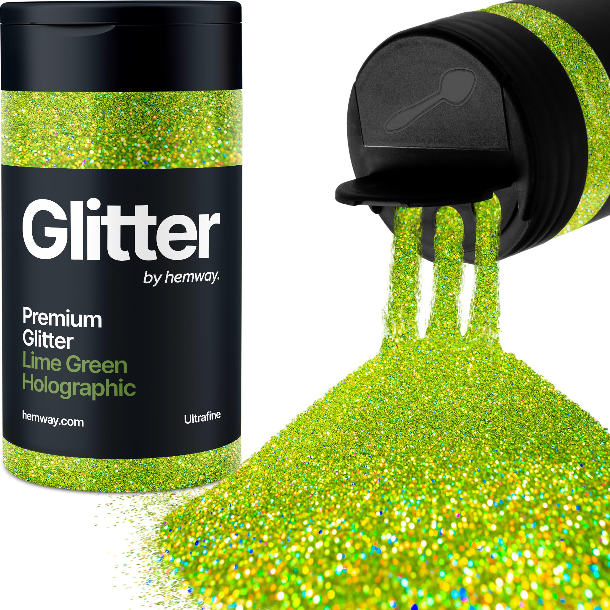 Holographic Lime Green Glitter Shaker, 130g Ultrafine Glitter, Crafts 1/128" Metallic Flake Lime Green Sequins, Resin & Epoxy Crafts, Decorating, Halloween, Christmas Nail, Face, Hemway