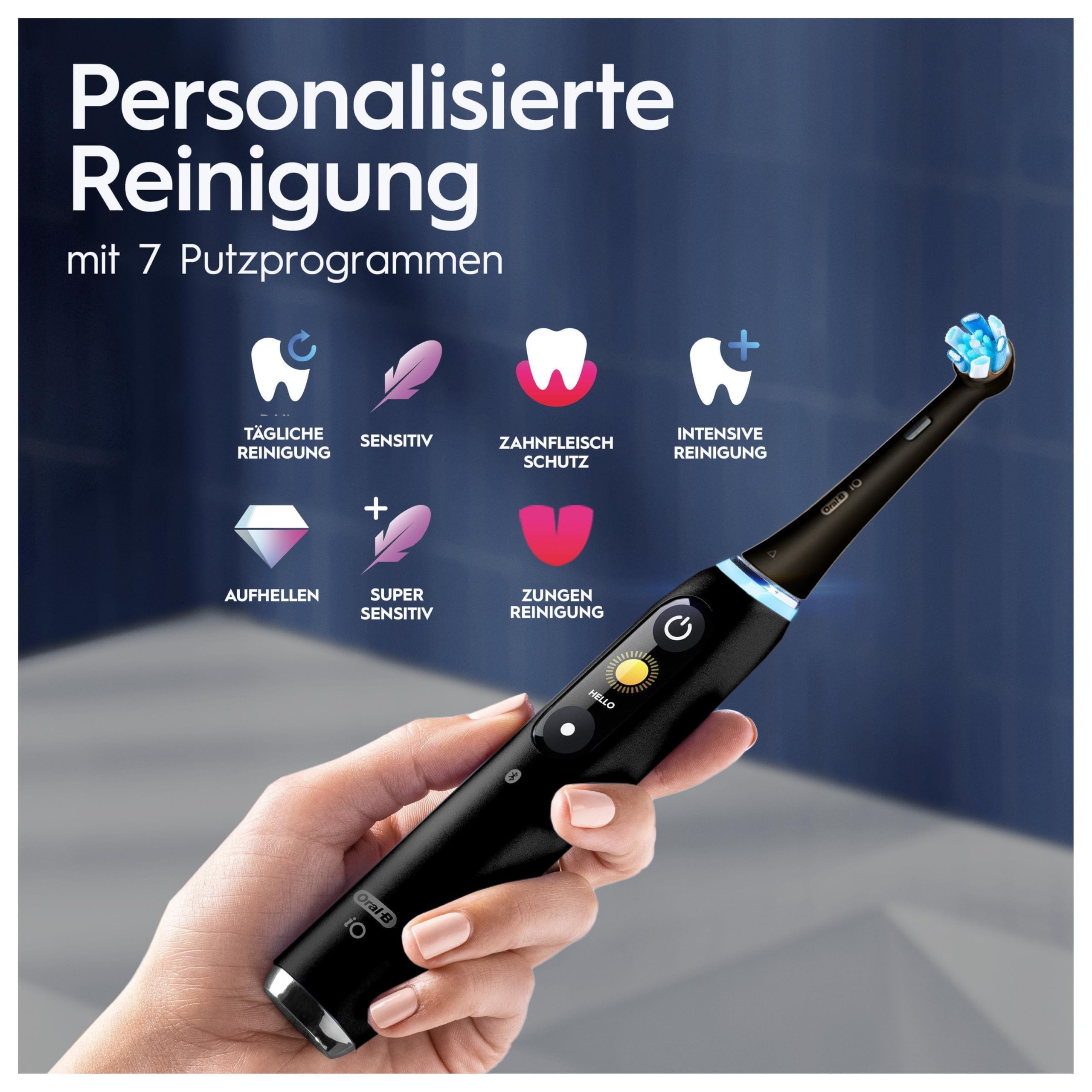 Oral-B iO Series 9 Elektrische Zahnbürste, Doppelpack — Electric Toothbrush, Inkl. 4 Aufsteckbürsten, Lade-Reise-Etui, Schnellladestation — 7 Modi für Zahnpflege, Designed by Braun, Schwarz und Rosa