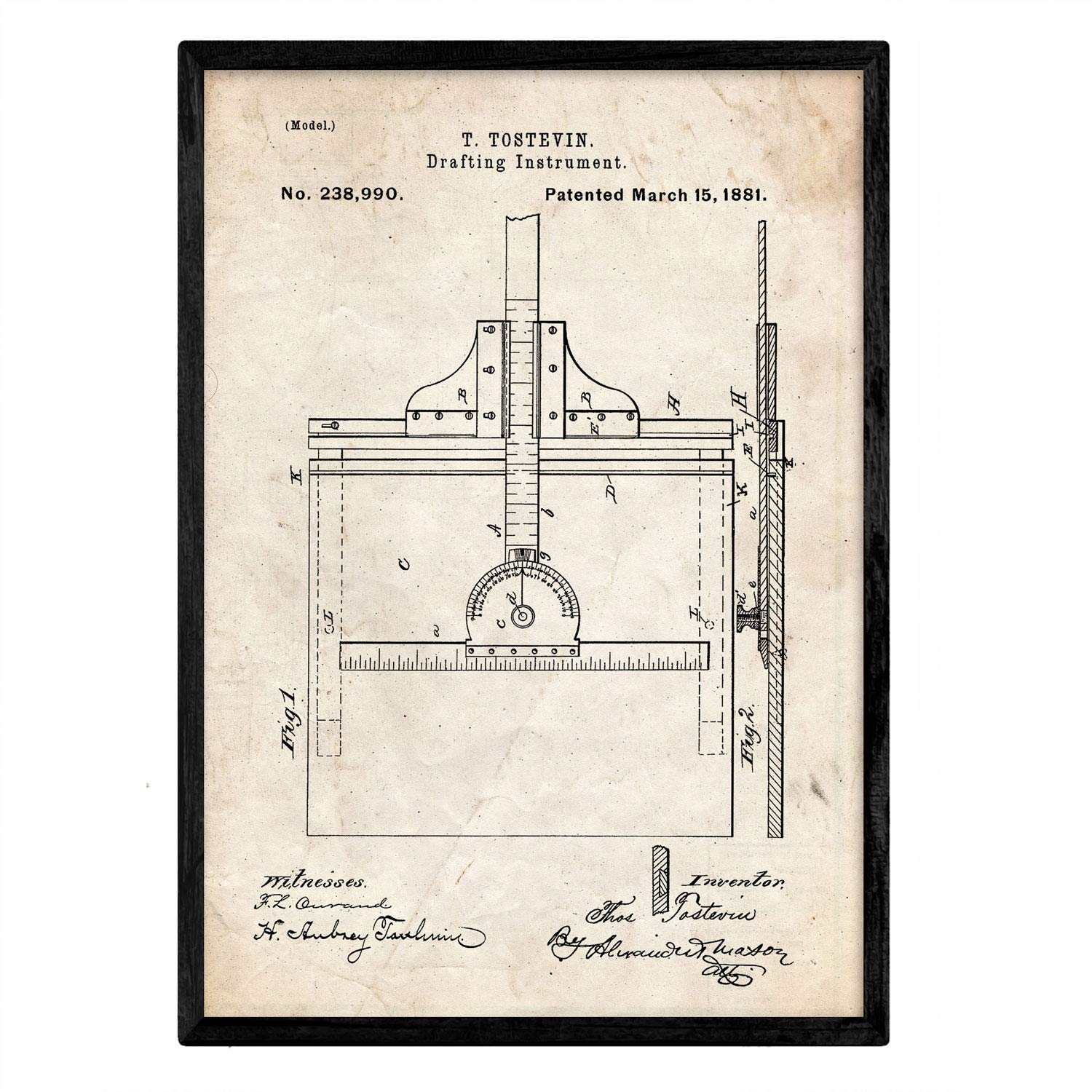Nacnic Poster patent Calibrator. Sheet with old design patent in A3 size and vintage background