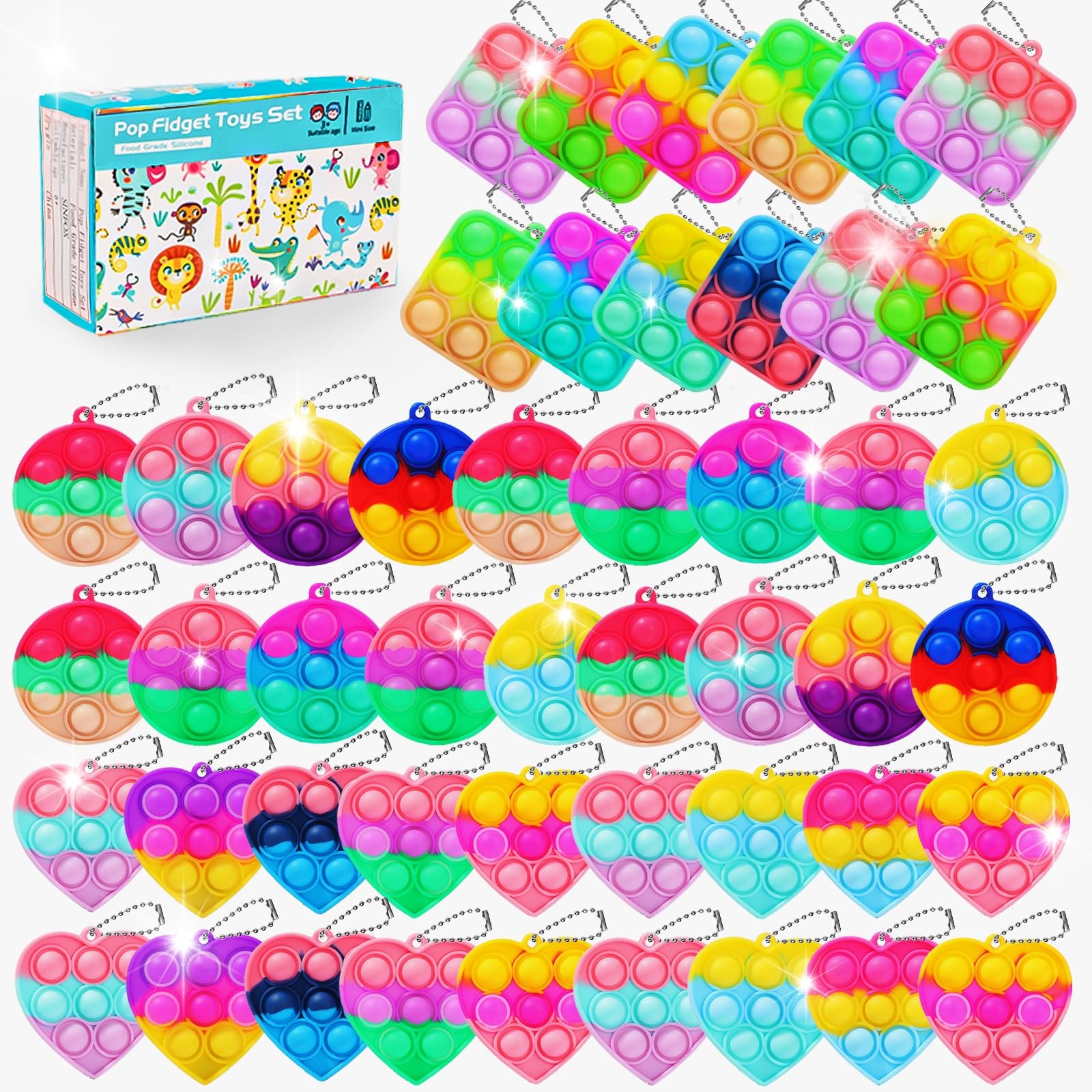 57PCS Party Favors for Kids,Fidget Toys Bulk Its Birthday Party Favors for Toddlers Adult, Small Classroom Prizes Box Fidgets Toys for Kids, Treasure Chest, Goodie Bag Stuffers, Bubbles Poppers