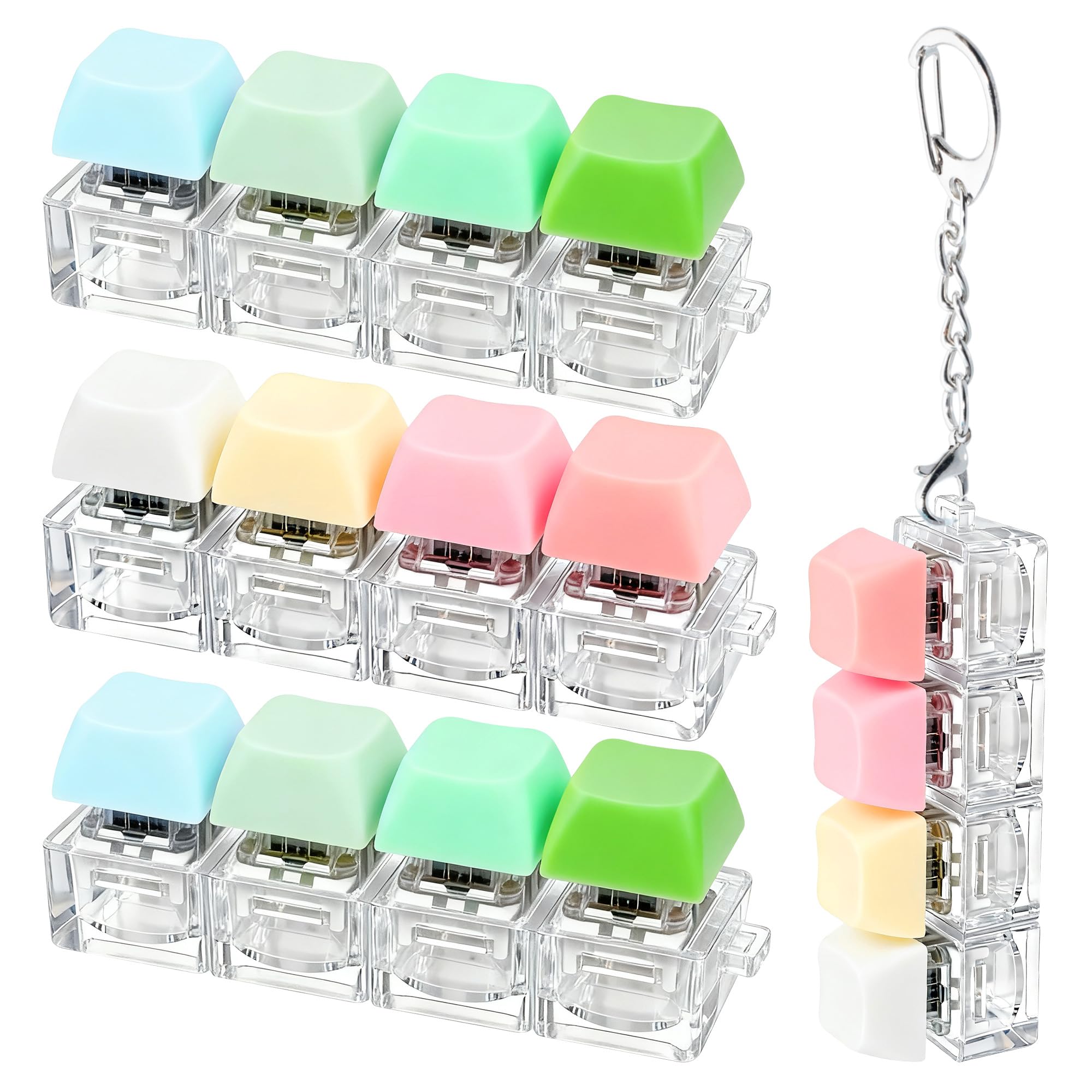 4 PCS Keyboard Fidget Toy, Keyboard Fidget Keychain 4-in-1 Keyboard Decompression Button Finger Clicker Toys, Button Stress Relief Fidget Gifts (Pink Yellow White Green)