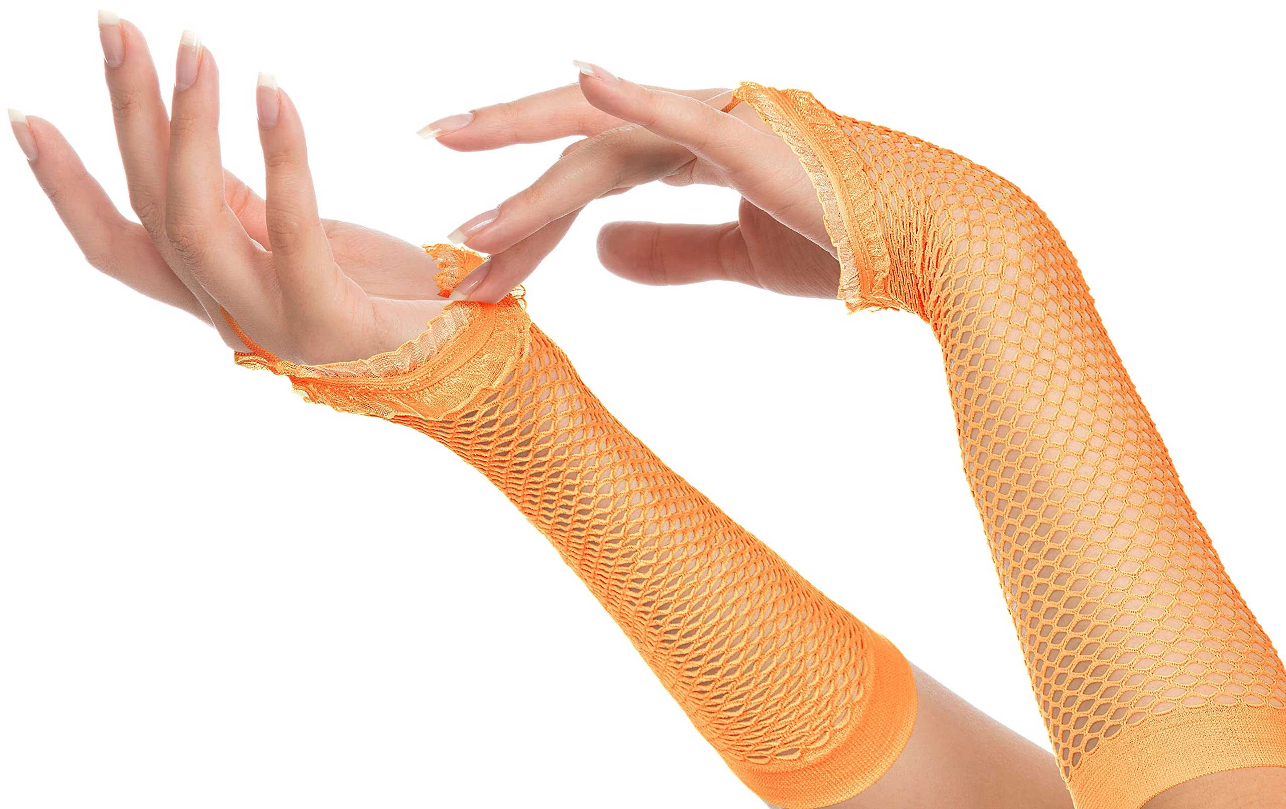Balinco Rocking Net Gloves 80s / 90s for Ladies & Girls (Long - Neon Orange)