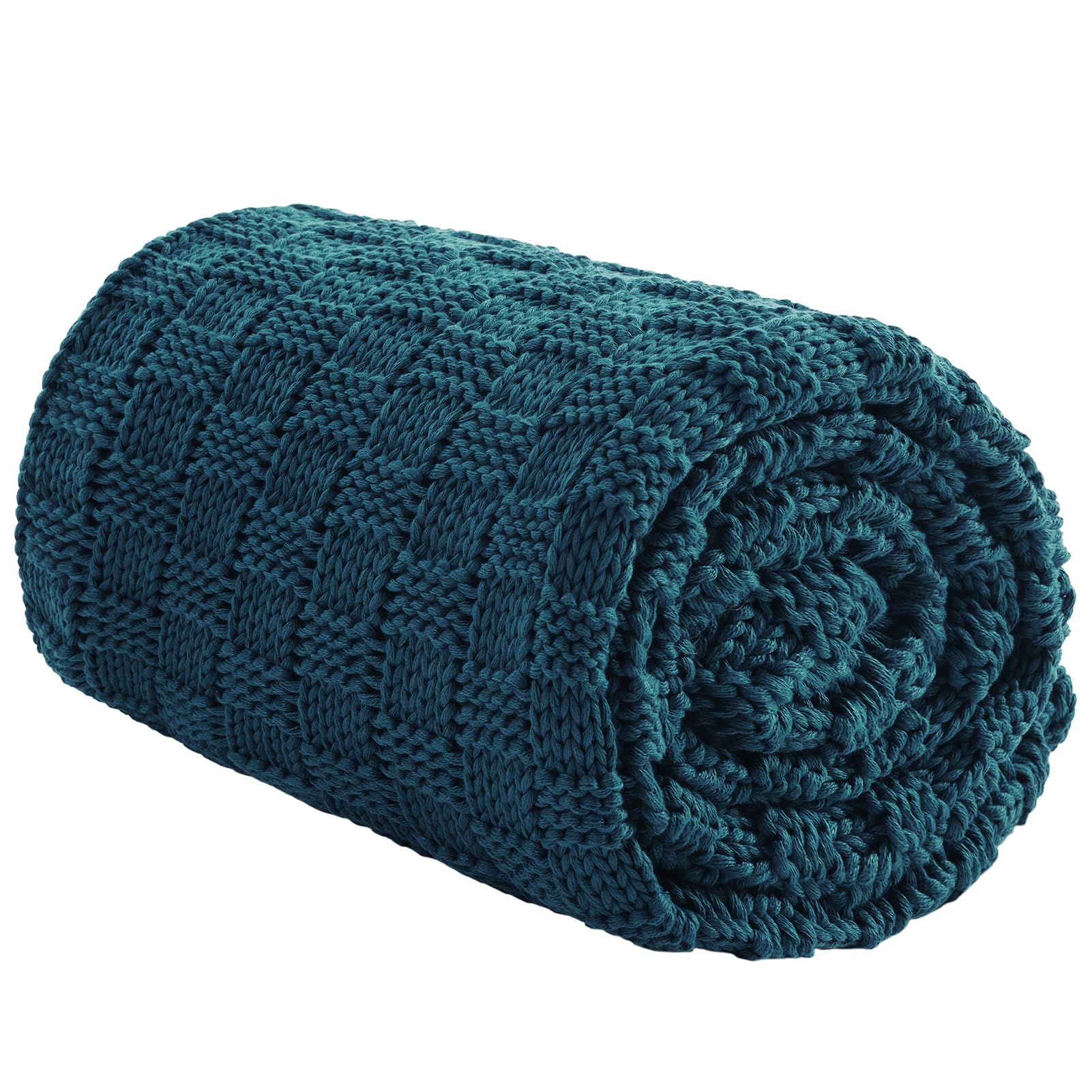 Photo 1 of Wellfeel Knitted Weighted Blanket for Adult, No Beads Heavy Blanket 60” x 80'' 10lbs, Breathable Chunky Knit Blanket, Cooling Weighted Blanket for Hot Sleepers, Christmas Home Decor (Peacock Blue)