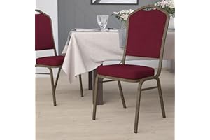EMMA + OLIVER Crown Back Stacking Banquet Chair, Burgundy Fabric/Gold Vein Frame