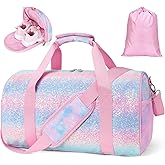 BrainyBees Dance Bag for Girls - Kids Duffle Bag with Shoe Compartment and Wet Pocket, Water Resistant Kids Weekender Overnight Travel Luggage for Ballet Gymnastics Sports(Tie-Dye Pink)