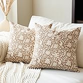 FIOUOVO Floral Throw Pillow Covers 18x18 Farmhouse Block Print Pillow Covers Decorative Pillow Covers Couch Pillows for Living Room Vintage Accent Sofa Pillows Set of 2, Neutral
