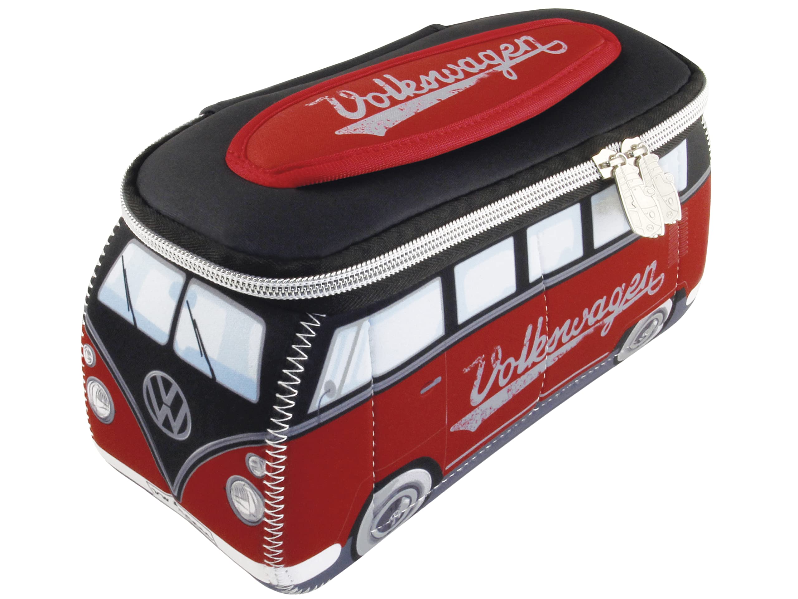 BRISA VW Collection - Volkswagen Neoprene Universal Makeup Cosmetics Toiletry Travel Pharmacy Bag in T1 Bus Design (Red/Black/Large)