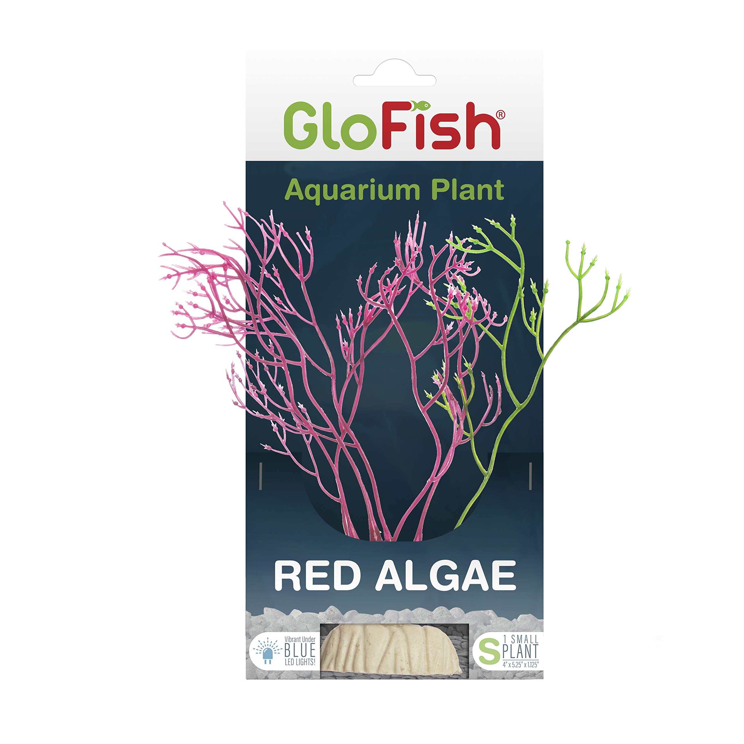 GloFish Red Algae Plant Aquarium Décor, Red Small, Fluorescent Under Blue LED Light
