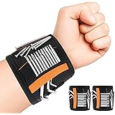 2PC Nylon Magnetic Wristband for Holding Screws, Lightweight Magnets Holds Screws, Nails, Drill Bits - Great Gift for Dad, Husband, Craftsmen (3 Rows of Magnets+1 Pocket, Black)