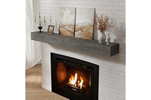 DREAMLAND Fireplace Mantel 60inch, Solid Wood Mantel Shelf Handcrafted Rustic, Handcrafted Wood Fireplace Mantels Floating Mantle Shelves Decor for Wall, Bedroom, TV, Books, Livingroom 60 X 8 X 5 - Grey