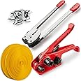 Auxdee Heavy Duty Packaging Banding Strapping Kit, 4 in 1 Pallet Strapping Kit with Poly Strapping Tensioner, Banding Sealer Tool, 4000" Length Strapping Roll & 100 Metal Seals for Packing