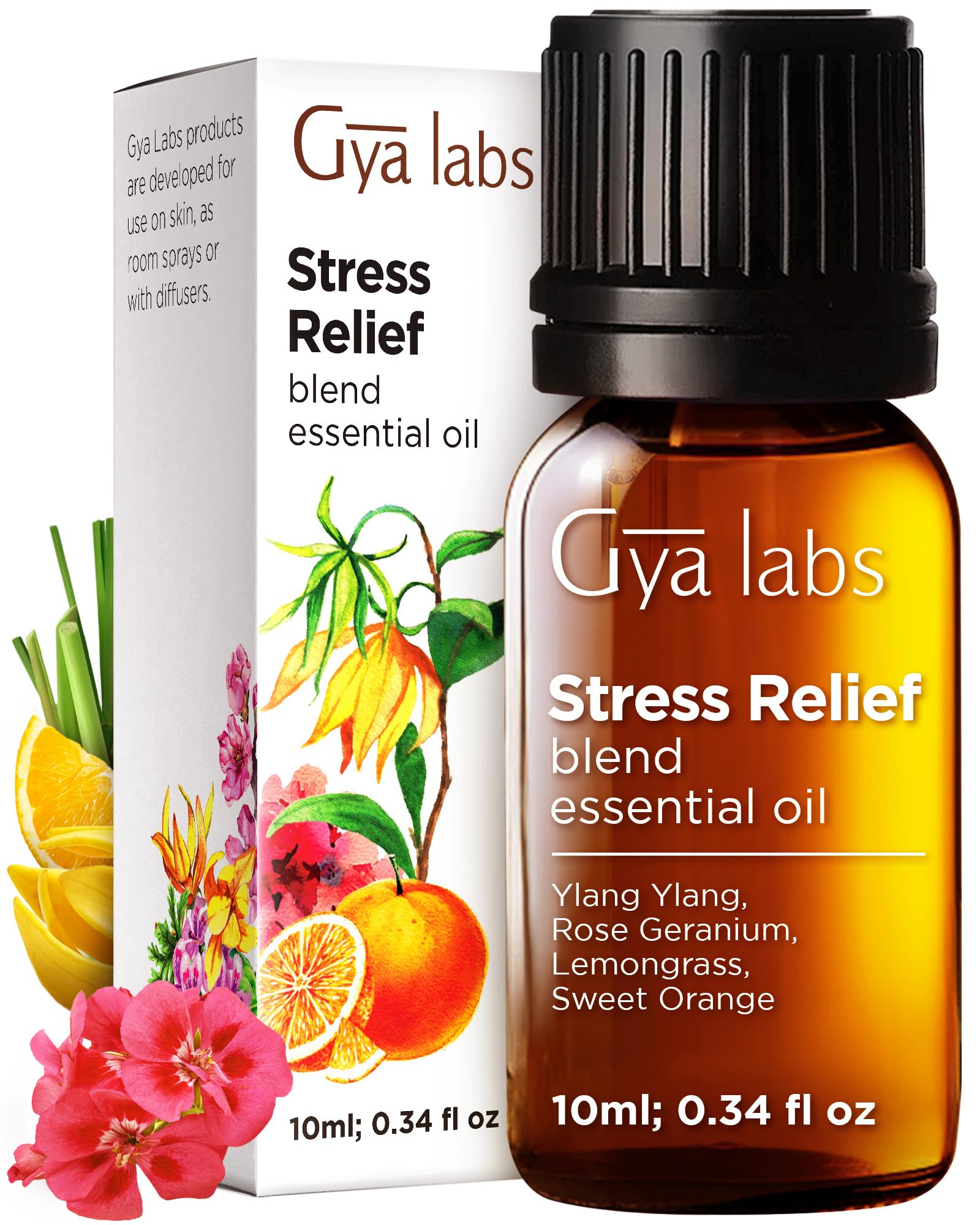 Gya Labs Stress Relief Essential Oil Blend for Stress-Free Days (10ml) - Therapeutic Grade Essential Oil Blend - Perfect for Aromatherapy, Stress, Sleep & Better Moods - Diffuse or use on Skin