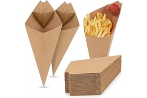 RAINFLOW 30 PCS Disposable French Fry Holder-French Fries Holders with Dipping Cup,Cones Snack Cups for Onion Rings Popcorn D