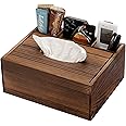 Sumnacon Wood Rectangular Tissue Box Cover - Multifunctional Tissue Holder with Stationery Remote Control Box, Decorative Tissue Pen Remote Organizer for Desktop Livingroom Bedroom Home Office, Yellow