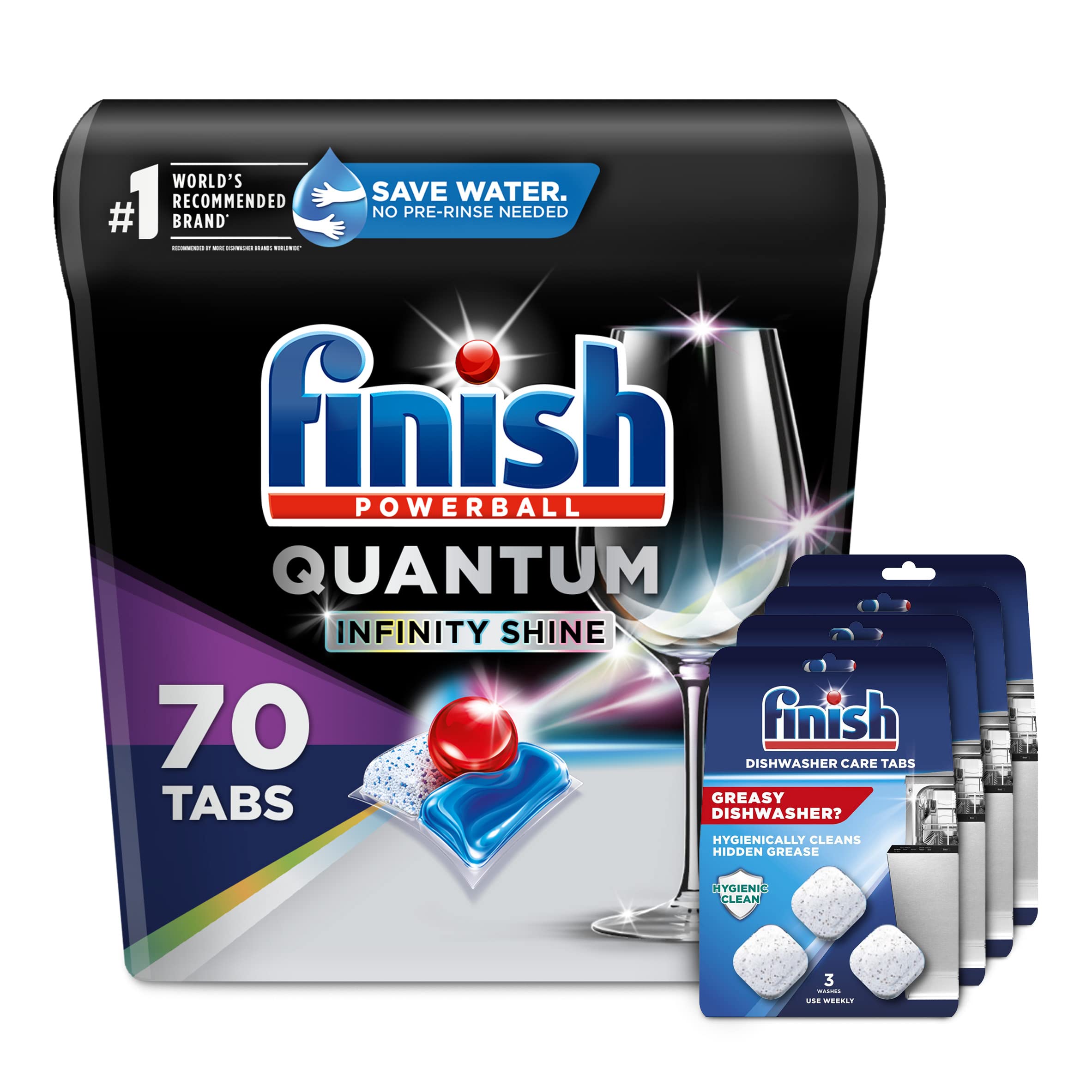 Set: Finish Quantum Shine 70 Count Dishwasher Detergent Powerball Our Best Ever Clean & Shine Dishwashing Tablets - Dish Tabs & Finish In-Wash Dishwasher Cleaner Clean Hidden Grease & Grime 3 Count Image