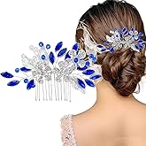 Flower Bridal Blue Rhinestone Hair Comb, Hair Accessories Rhinestone Hair Piece for Women and Girls